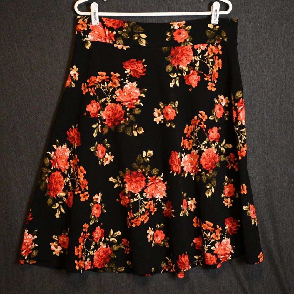 VINTAGE Misha USA Women's XL Floral Skirt A-Line Skater USA Made Stretch VTG
